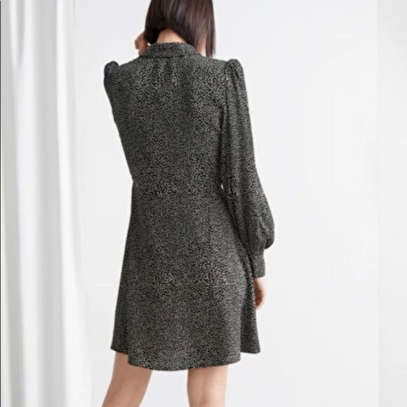 & OTHER STORIES Black Tan Speckled Button Down Long Sleeve Shirt Dress Size 8 - Picture 2 of 9